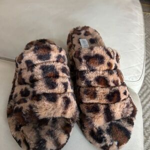 SHEIN Leopard Faux Fur Slide Slippers - Brown/Black